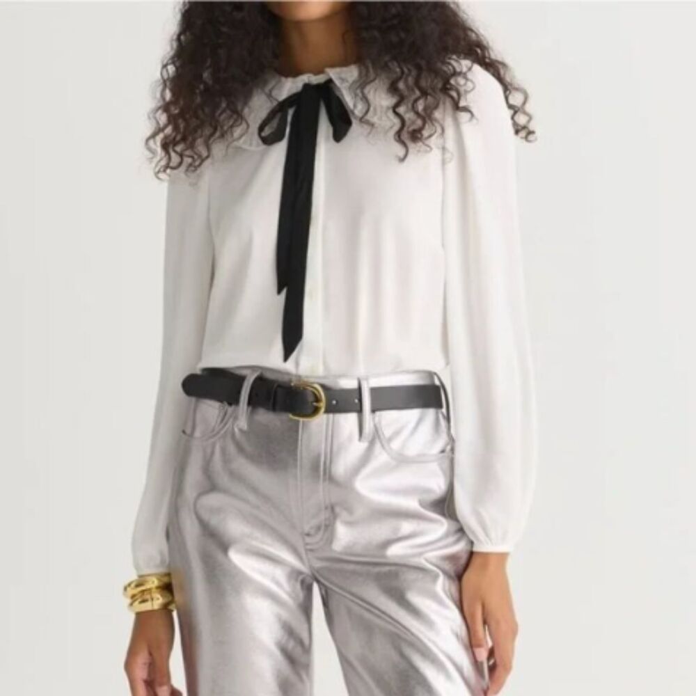 J.Crew Drapey Ruffle-Collar Button-Up Shirt 10 - Picture 9 of 12